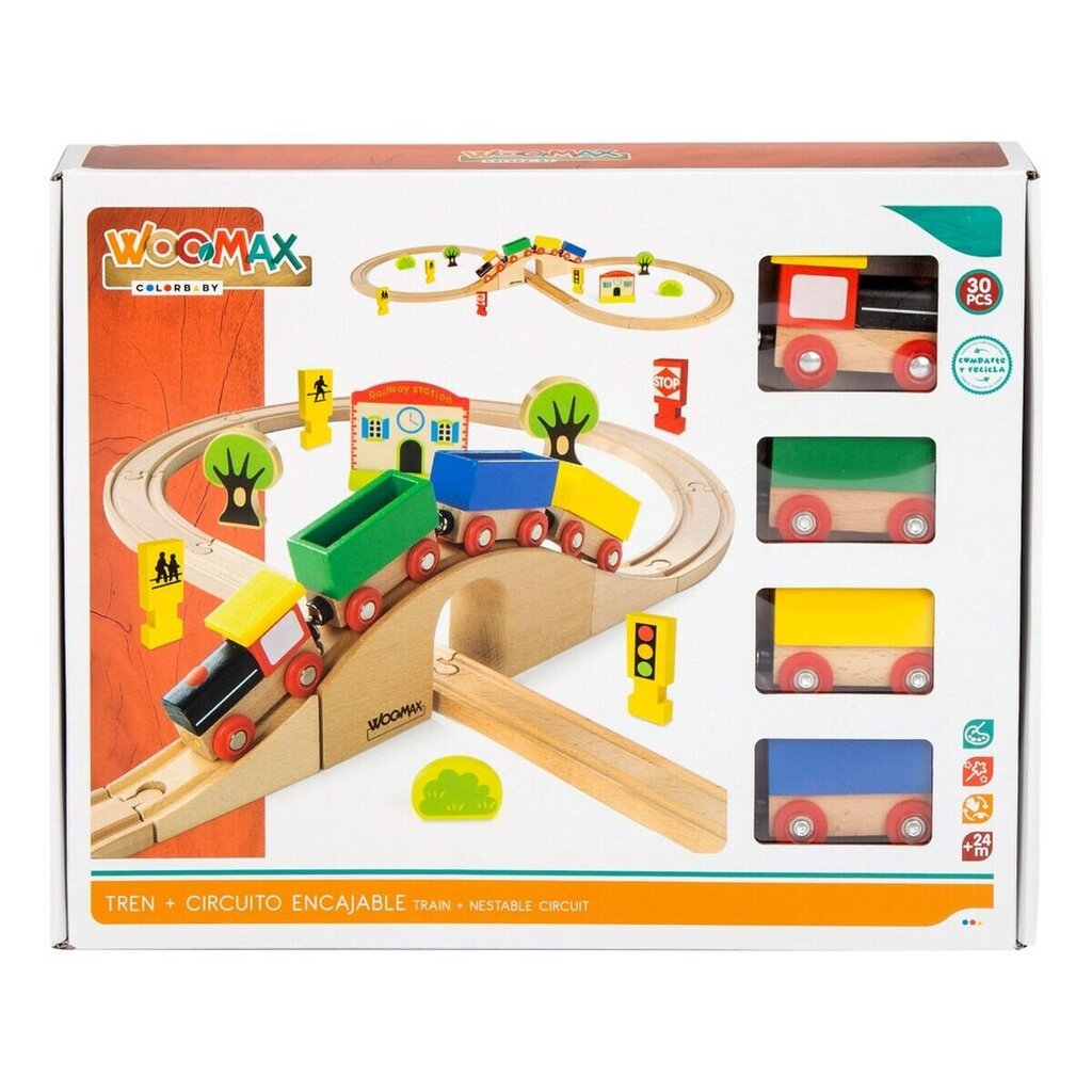 Medinis traukinio rinkinys Woomax 30 dal, 4 vnt. kaina ir informacija | Žaislai berniukams | pigu.lt