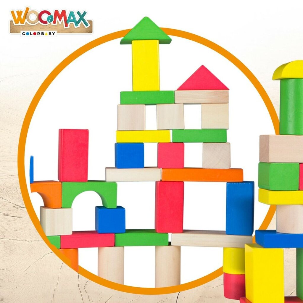 Medinės kaladėlės Woomax 100 dal. 4 vnt. цена и информация | Žaislai kūdikiams | pigu.lt