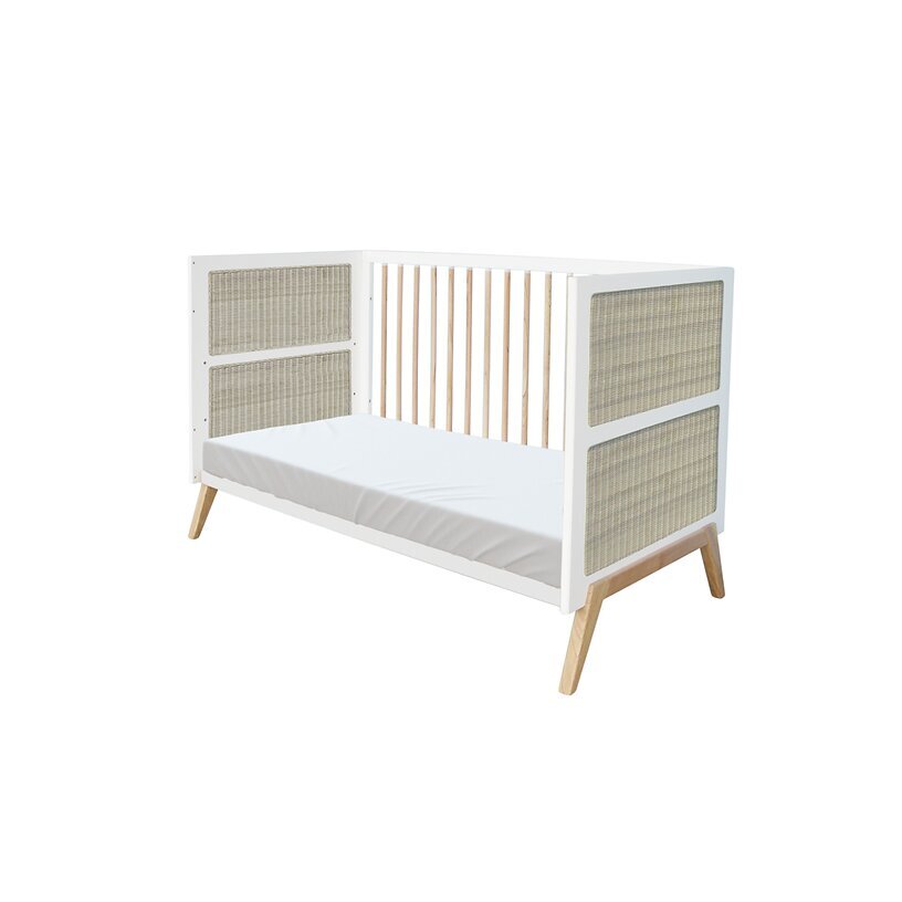 Vaikiška lova Marelia Multi-Evolutive Bed Rattan, 70 x 140 cm, balta цена и информация | Kūdikių lovytės | pigu.lt
