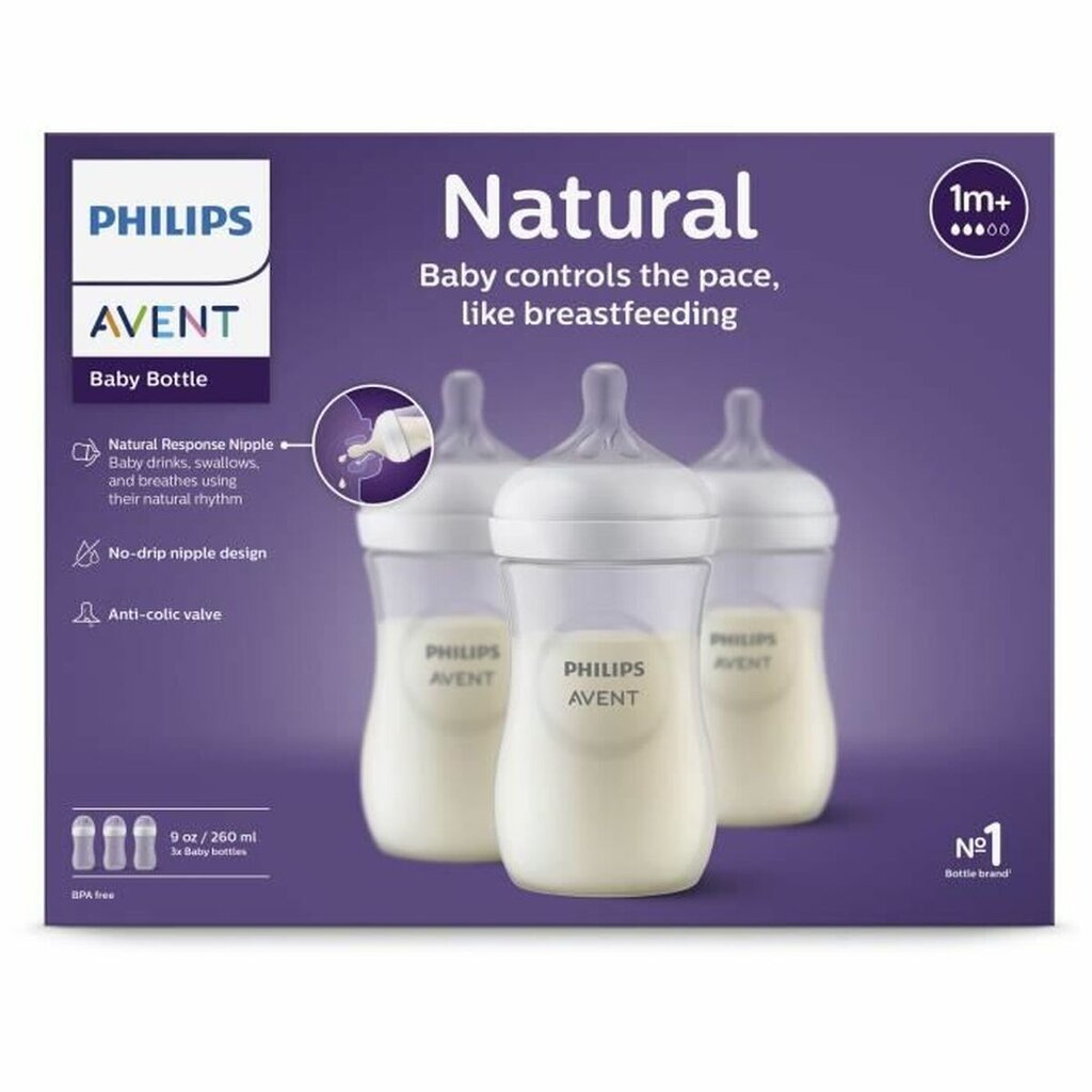 Kūdikių buteliukų rinkinys Philips SCY903/03, 260 ml, 3 vnt. kaina ir informacija | Buteliukai kūdikiams ir jų priedai | pigu.lt