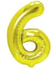 Folijos balionas Skaičius 6, 100 cm, auksinis цена и информация | Шарики | pigu.lt