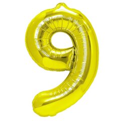 Folijos balionas Skaičius 9, 100 cm, auksinis kaina ir informacija | Balionai | pigu.lt