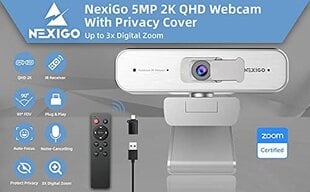 Веб-камера NexiGo N940P, 3-кратное увеличение, 2K, с стерео микрофоном, серая цена и информация | Компьютерные (Веб) камеры | pigu.lt