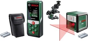 Bosch Distance Meter PLR 30 C (с функцией APP, диапазон измерения: 0,05–30 м, точность: ± 2 мм, в коробке) и мешочковая лазерная Quigo с несколькими держателями MM 2 (3-е поколение, диапазон: 10 м) цена и информация | Механические инструменты | pigu.lt