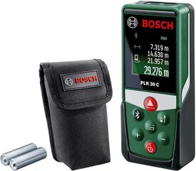 Bosch Distance Meter PLR 30 C (с функцией APP, диапазон измерения: 0,05–30 м, точность: ± 2 мм, в коробке) и мешочковая лазерная Quigo с несколькими держателями MM 2 (3-е поколение, диапазон: 10 м) цена и информация | Механические инструменты | pigu.lt