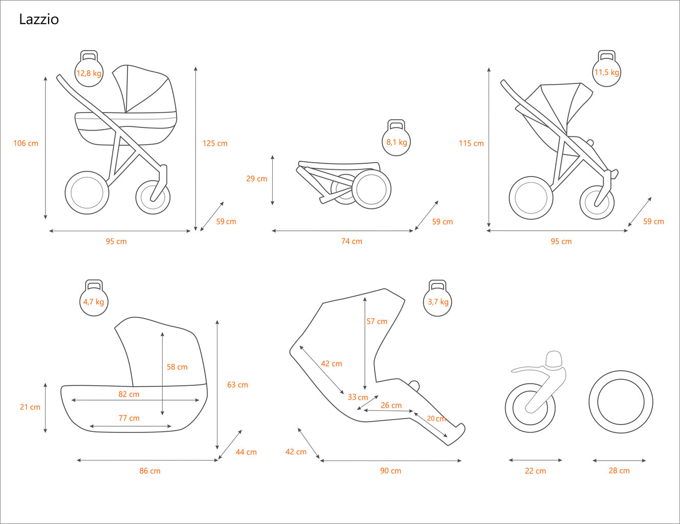 Universalus vežimėlis Lazzio Kunert 2in1 Grey kaina ir informacija | Vežimėliai | pigu.lt