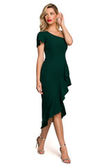 K146 Платье на одно плечо с воланами - бутылочно-зеленый цена и информация | Платья | pigu.lt