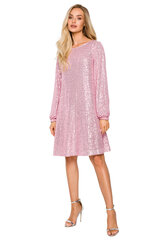 M715 Расклешенное платье с поясом - пудрово-розовый цена и информация | Платья | pigu.lt