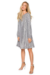 M715 Расклешенное платье с поясом - серебристый цена и информация | Платья | pigu.lt