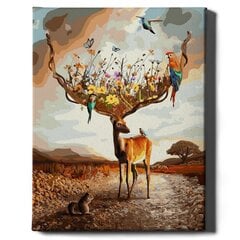 Картина по номерам "Олень и цветы" Oh Art! 40x50 см цена и информация | Набор для рисования по номерам | pigu.lt