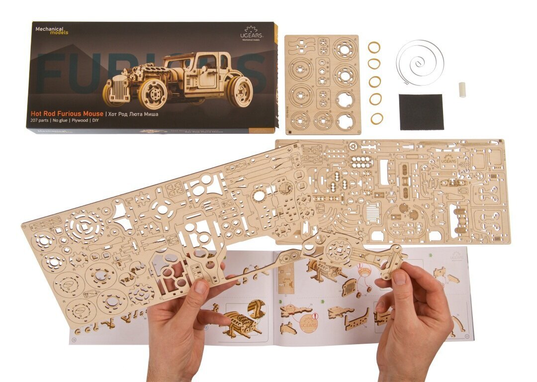 Surenkamas modelis mini automobilis Ugears, 207 el. kaina ir informacija | Konstruktoriai ir kaladėlės | pigu.lt