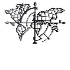 Sienų dekoracija World Map Compass Black, 1 vnt. kaina ir informacija | Interjero detalės | pigu.lt