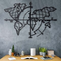 Sienų dekoracija World Map Compass Black, 1 vnt. kaina ir informacija | Interjero detalės | pigu.lt