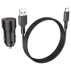 Borofone Car charger BZ19A Wisdom - USB - QC 3.0 18W with USB to Type C cable black цена и информация | Зарядные устройства для телефонов | pigu.lt