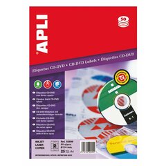Etiketės Apli CD/DVD, 25 vnt. kaina ir informacija | Sąsiuviniai ir popieriaus prekės | pigu.lt
