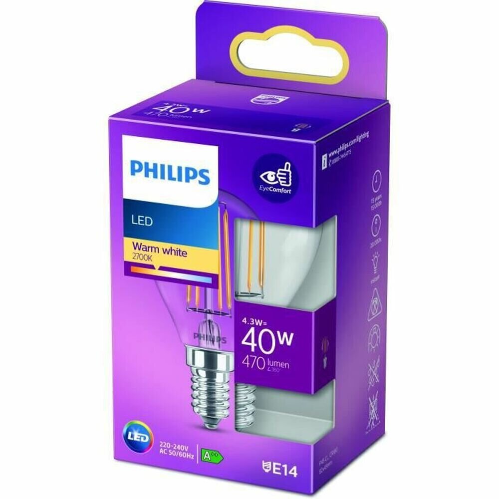 LED lemputė Philips E14 470lm 2700k, 1 vnt. kaina ir informacija | Elektros lemputės | pigu.lt