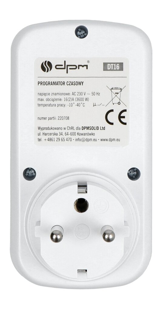 Analoginis laiko programatorius DPM DT16, 230V, 3600W цена и информация | Prailgintuvai | pigu.lt