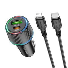 Borofone Car charger BZ21 Brilliant - USB + Type C - QC 3.0 PD 48W with Type C to Lightning cable black цена и информация | Зарядные устройства для телефонов | pigu.lt