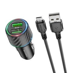 Borofone Car charger BZ21A Brilliant - 2xUSB - QC 3.0 36W with USB to Micro USB cable black цена и информация | Зарядные устройства для телефонов | pigu.lt