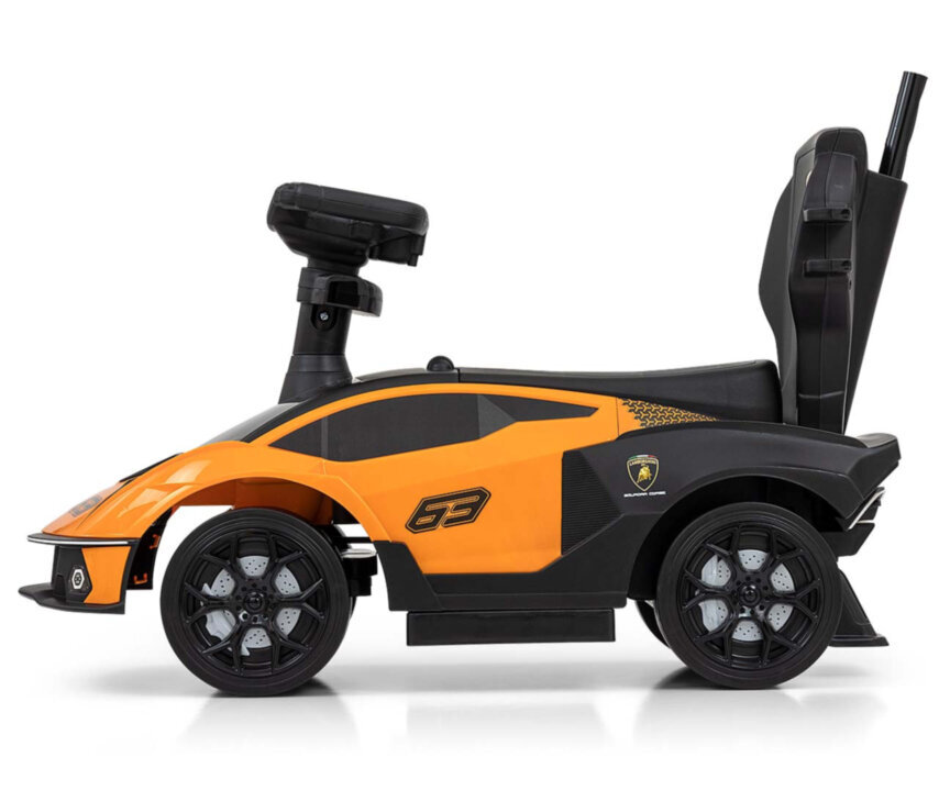 Vaikiškas automobilis, su rankena, Lamborghini the Essenza SCV12, oranžinis/juodas kaina ir informacija | Žaislai kūdikiams | pigu.lt