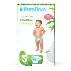 Bambukinės sauskelnės su segtukais PureBorn Value Pack, 11-18kg, 5 dydis, 44 vnt. kaina ir informacija | Sauskelnės | pigu.lt