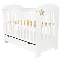 Vaikiška lovytė su stalčiumi Arus Star, 120x60 cm, balta kaina ir informacija | Kūdikių lovytės | pigu.lt