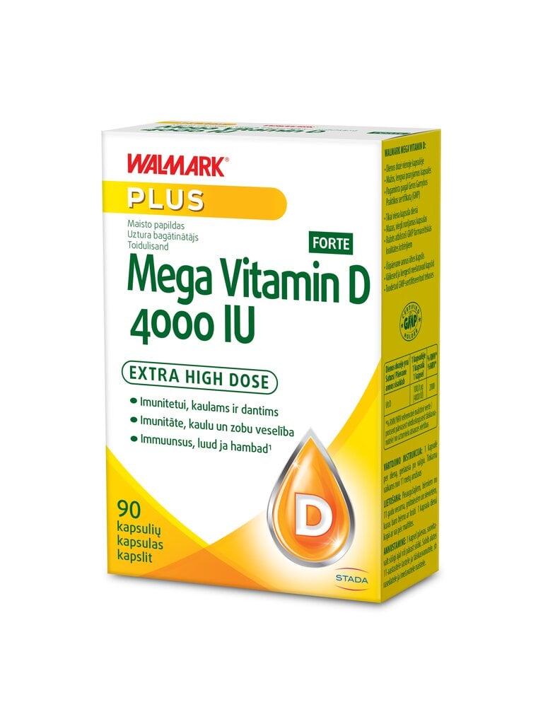 Maisto papildas Mega Vitamin D 4000IU Forte, 90 kaps. цена и информация | Vitaminai, maisto papildai, preparatai imunitetui | pigu.lt