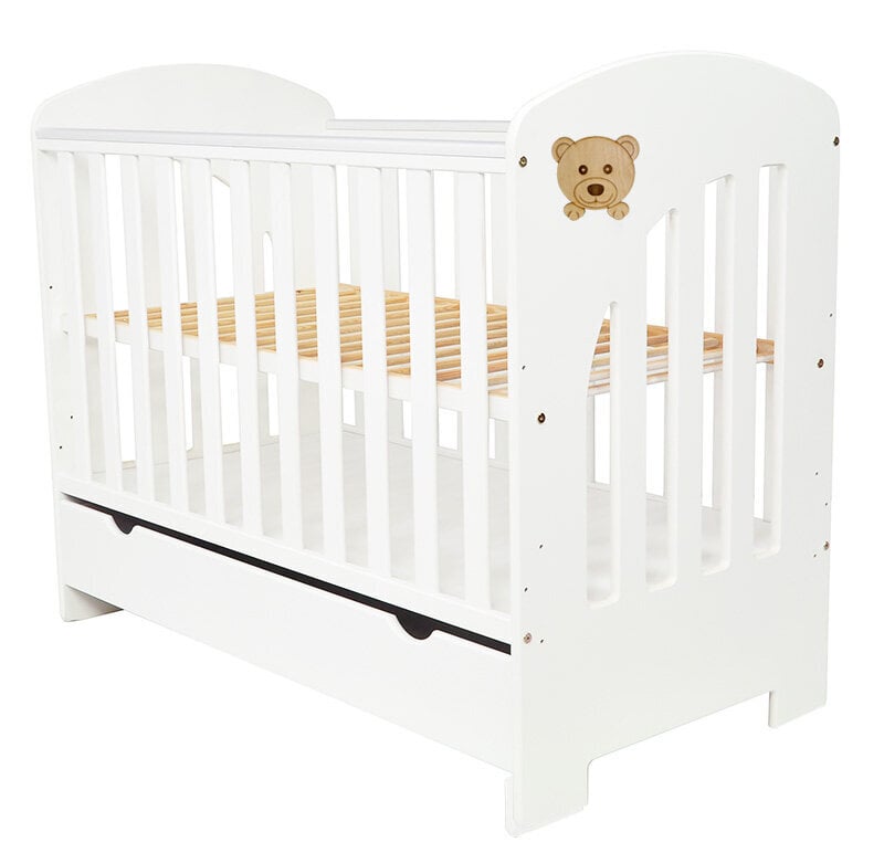 Vaikiška lovytė su stalčiumi Arus Johny, 120x60 cm, balta kaina ir informacija | Kūdikių lovytės | pigu.lt