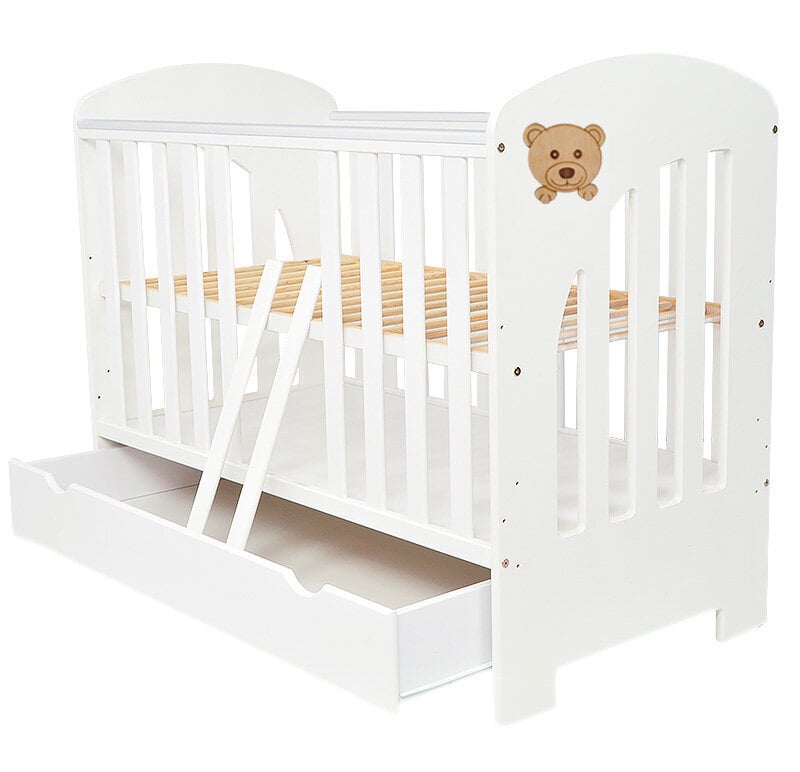 Vaikiška lovytė su stalčiumi Arus Johny, 120x60 cm, balta kaina ir informacija | Kūdikių lovytės | pigu.lt