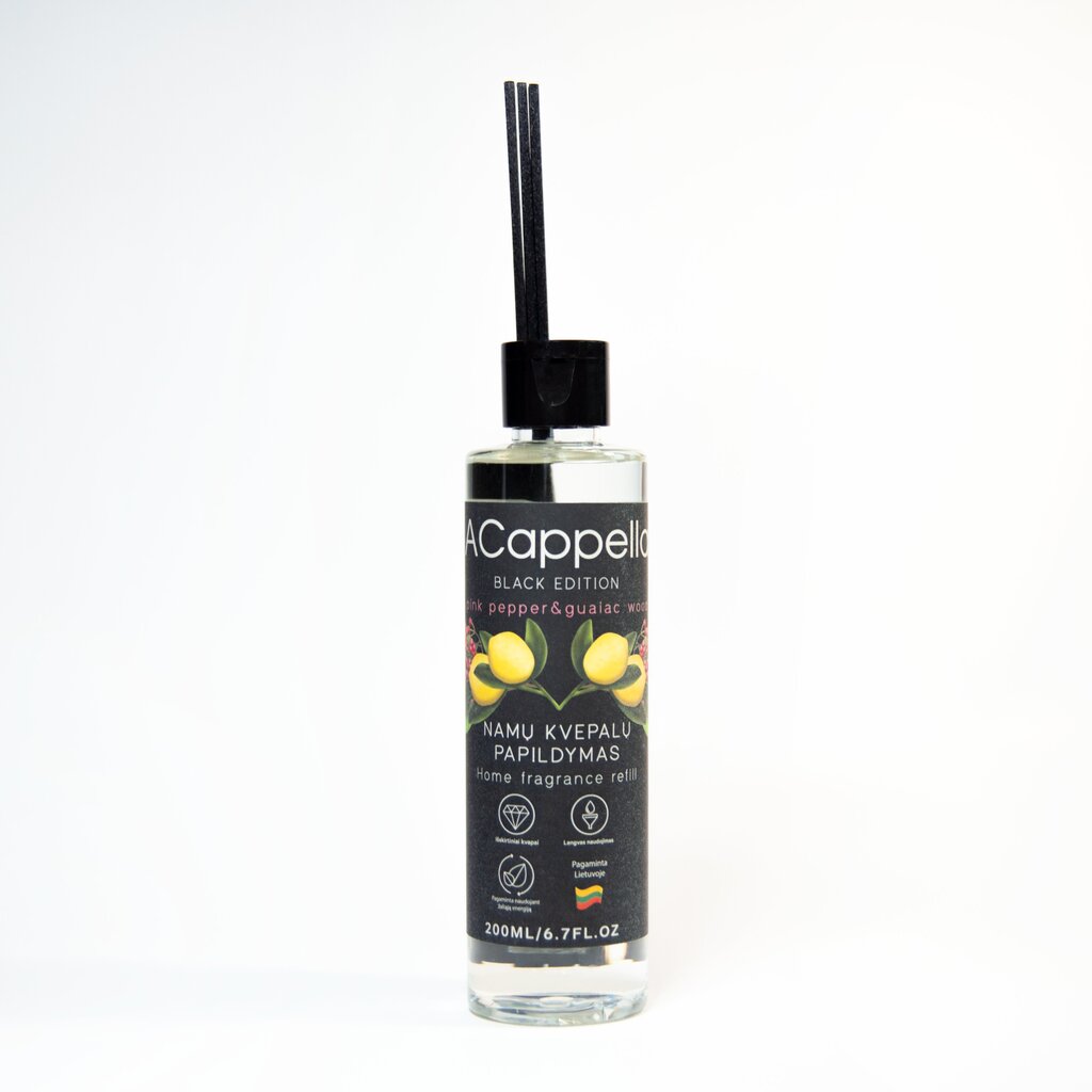 Namų kvapo papildymas ACappella Black Edition Pink Pepper & Guaiac Wood, 200ml kaina ir informacija | Namų kvapai | pigu.lt