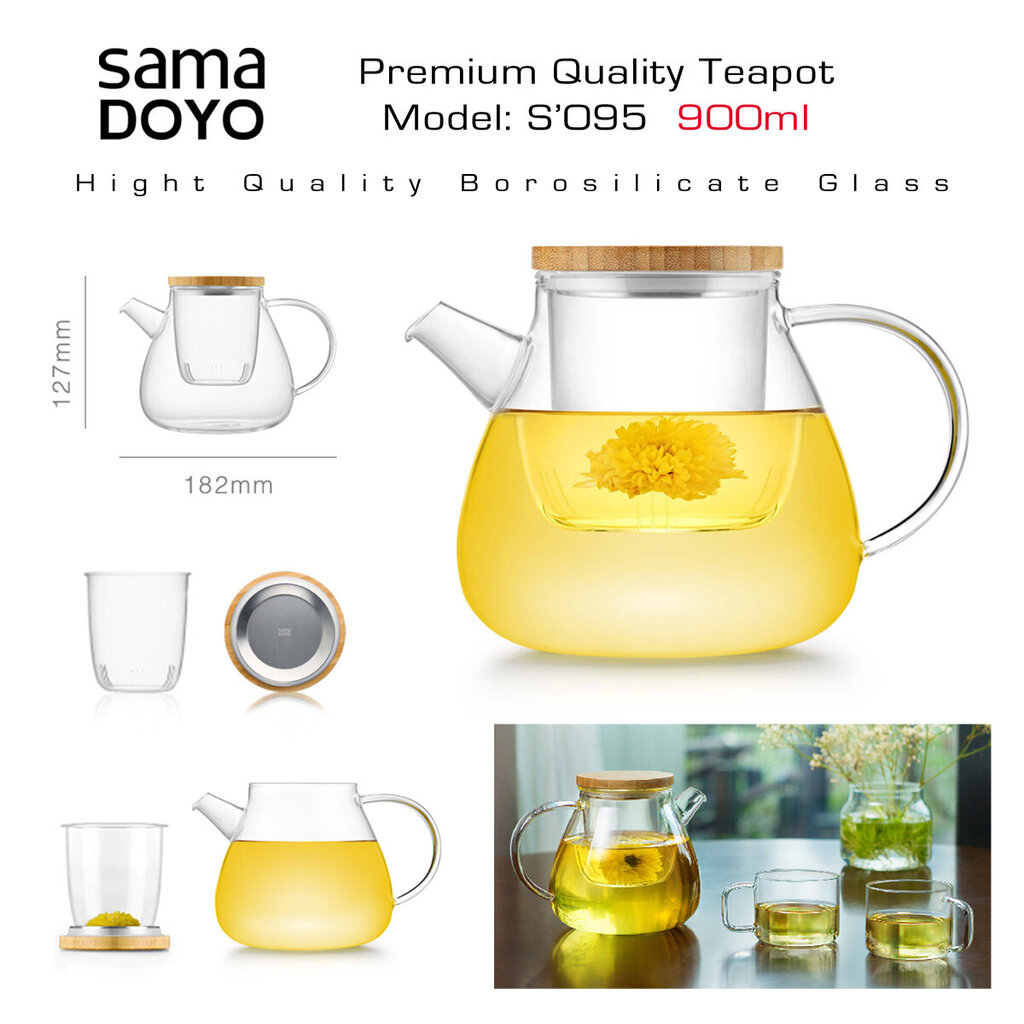 Samadoyo premium klass virdulys su stikliniu filtru, 900 ml kaina ir informacija | Taurės, puodeliai, ąsočiai | pigu.lt