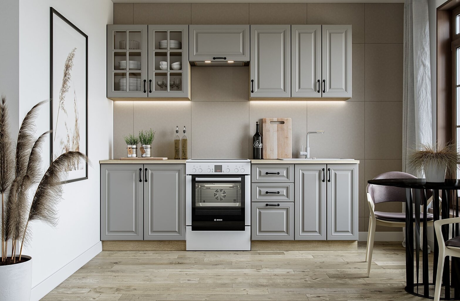 Virtuvės komplektas Halmar Elizabeth 240, pilkas kaina ir informacija | Virtuvės baldų komplektai | pigu.lt