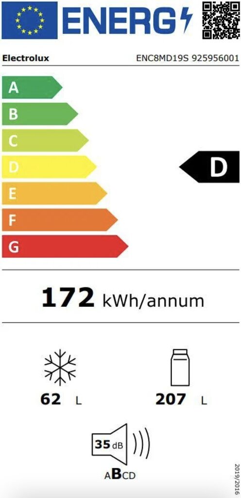 Electrolux ENC8MD19S kaina ir informacija | Šaldytuvai | pigu.lt