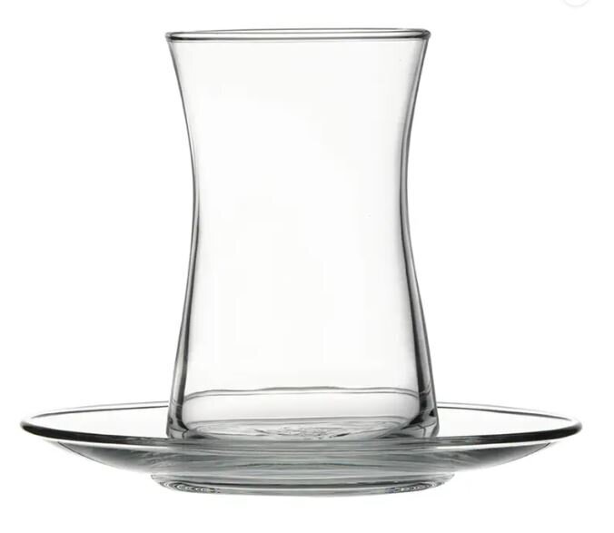 Pasabahce stiklinių su lėkštutėmis komplektas Heybeli, 8 dalių kaina ir informacija | Taurės, puodeliai, ąsočiai | pigu.lt