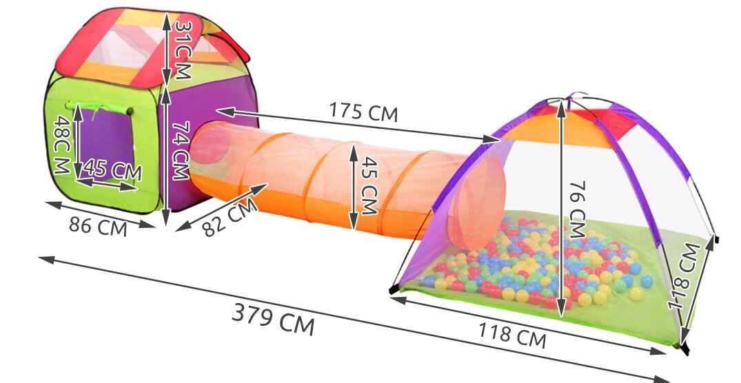 Vaikiška palapinė Iso Trade, įvairių spalvų, 200 kamuolių kaina ir informacija | Vaikų žaidimų nameliai | pigu.lt