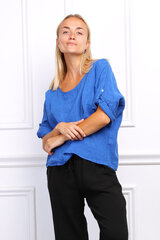 Льняная блузка для женщин, синяя цена и информация | Женские блузки, рубашки | pigu.lt
