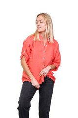 Льняная блузка для женщин, красная цена и информация | Футболка женская | pigu.lt