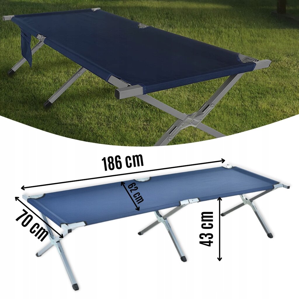Sulankstoma lova Iso Trade 186cmx70 cm, mėlyna kaina ir informacija | Turistiniai baldai | pigu.lt