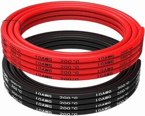 Гибкий 5-метровый провод 10 AWG с изоляцией из силикона [2,5 м черный и 2,5 м красный] Провод из оловянной меди, Устойчивость к высоким температурам цена и информация | Кабели и провода | pigu.lt