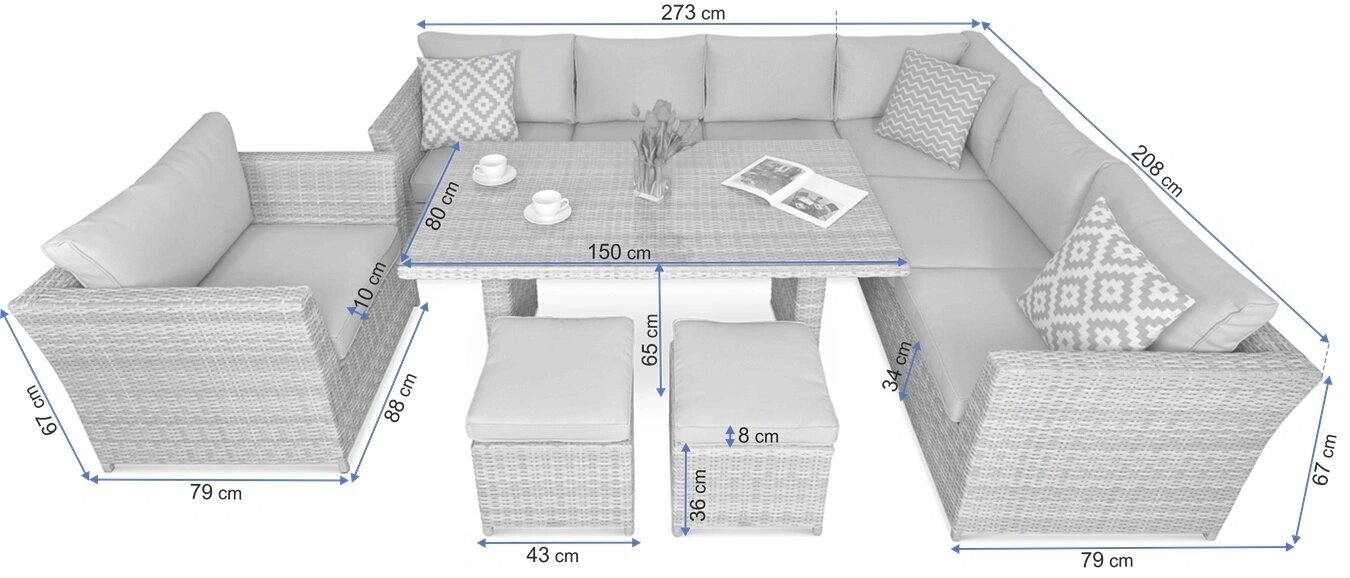 Lauko baldų komplektas Moniz Dining Plus, pilkas kaina ir informacija | Lauko baldų komplektai | pigu.lt