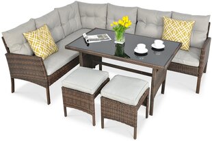 Lauko baldų komplektas Cortina Corner + su foteliu, rudas kaina ir informacija | Lauko baldų komplektai | pigu.lt