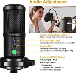 AVEEK Professional USB -конденсатор комплект 192 кГц / 24bit PC Microphone с микрофонной подставкой для микрофона для записей, радио, игр, потоковой передачи цена и информация | Микрофоны | pigu.lt