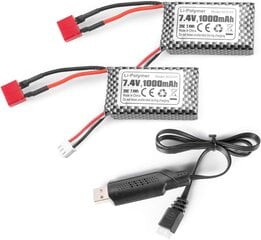 2 шт. перезаряжаемые батареи Lipo 7.4V 1000mAh с T Plug для 18859 18858 Q902 35-DJ03 с RC USB зарядное устройство цена и информация | Батарейки | pigu.lt