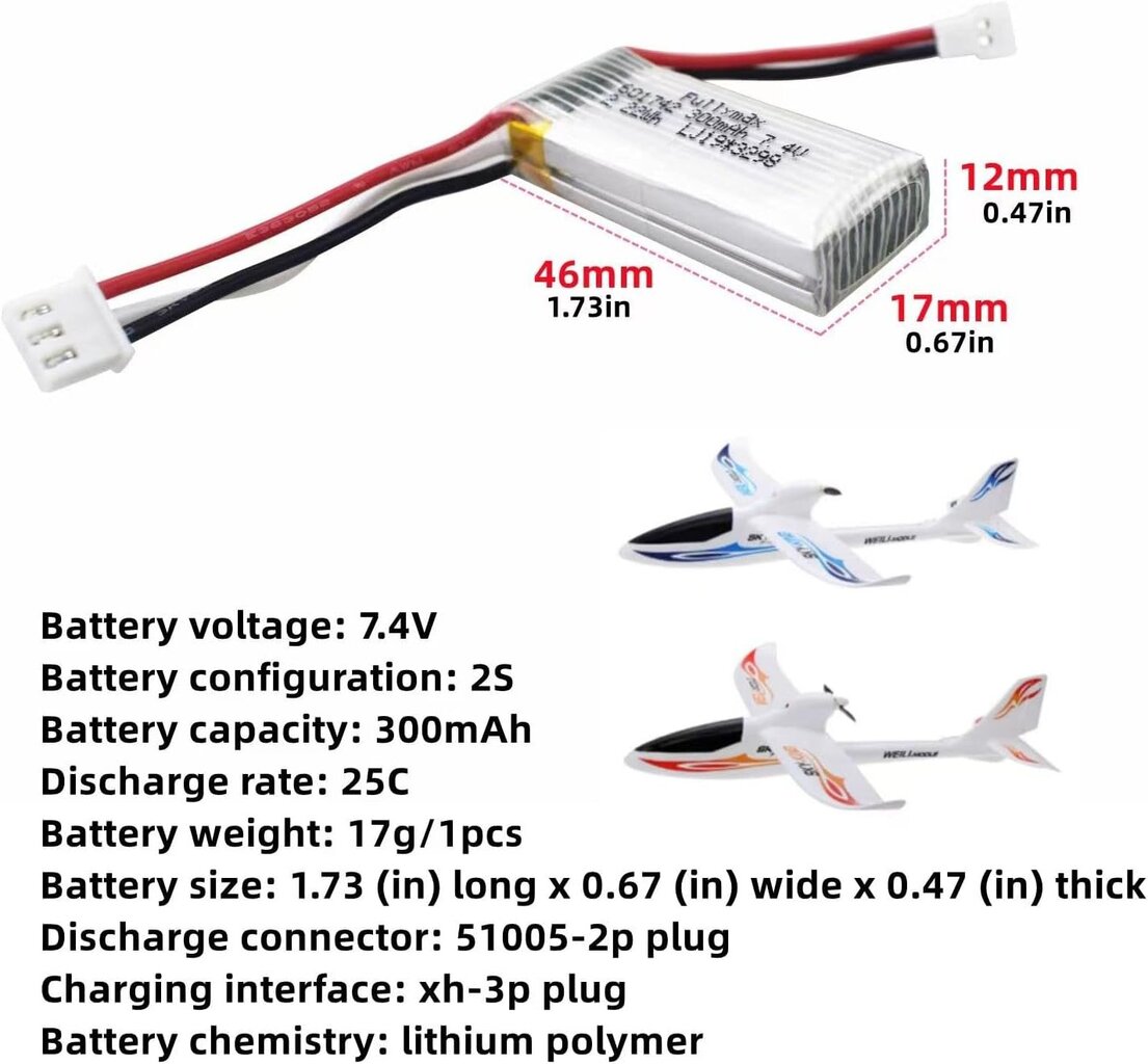 Ličio baterija, 7.4V, 300mAh цена и информация | Elementai | pigu.lt