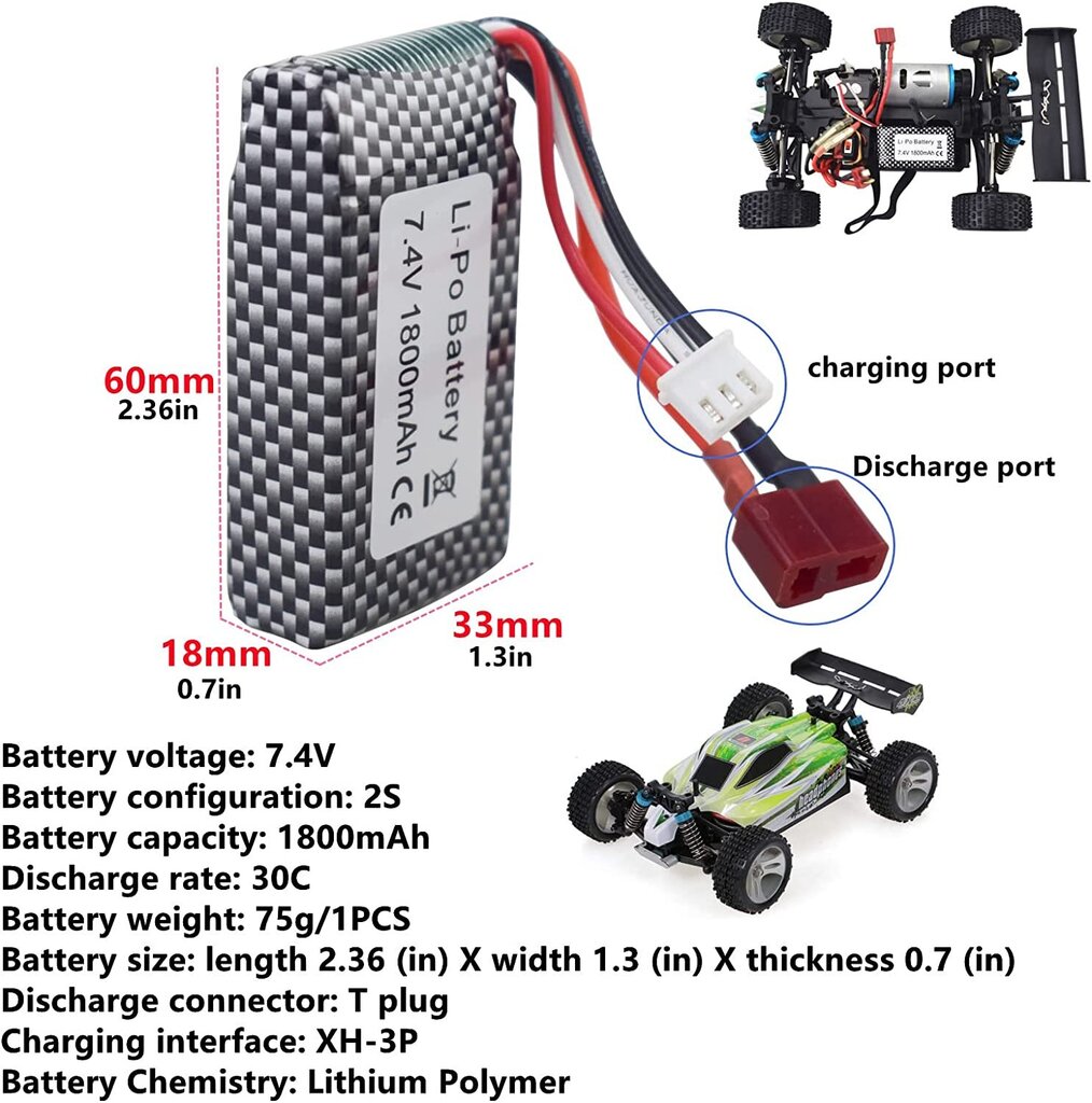 Ličio baterija, 7.4 V, 1800 mAh kaina ir informacija | Elementai | pigu.lt