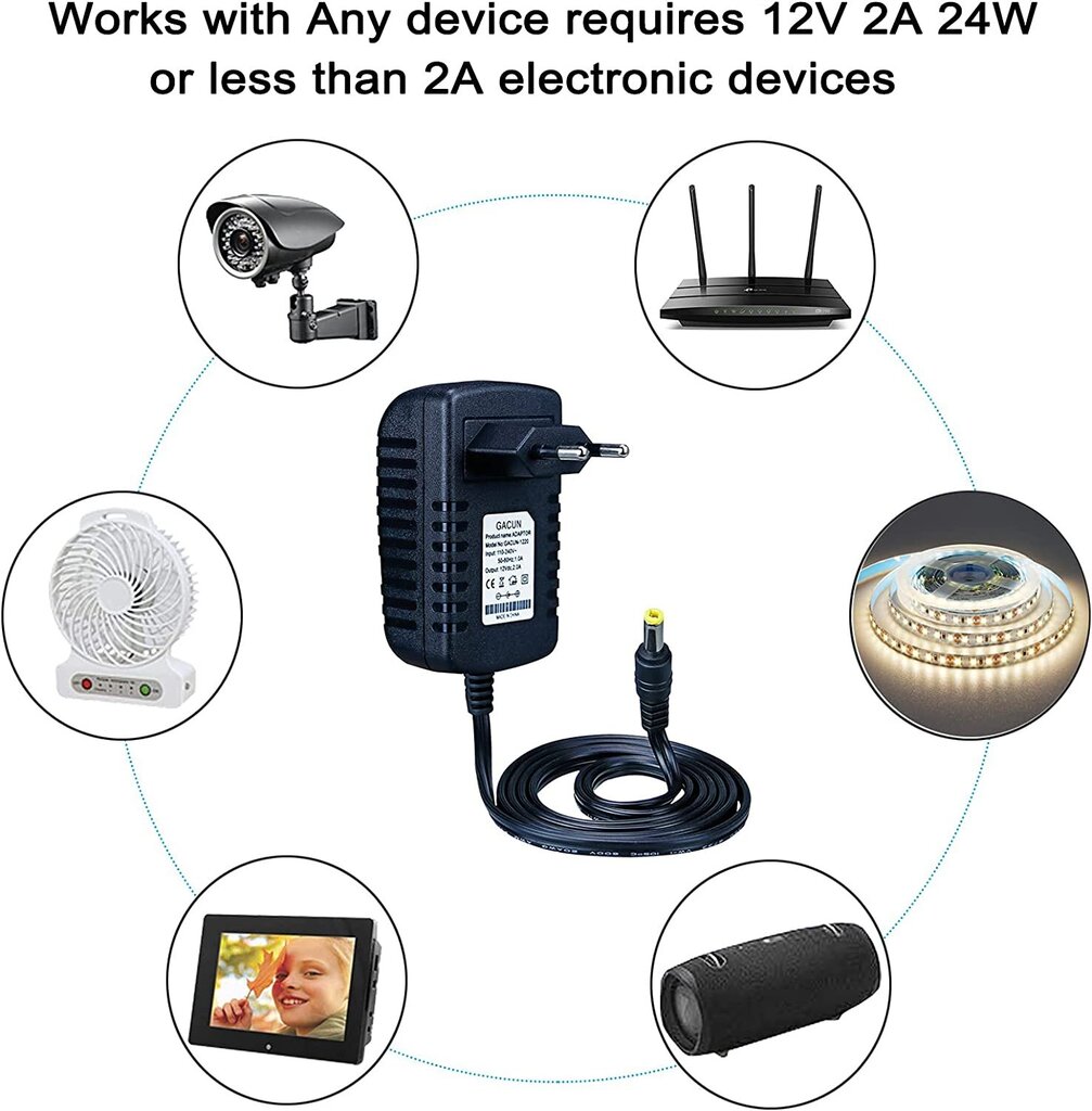 Maitinimo šaltinio adapteris LED juostelėms, universaliam įkrovikliui, ekranui, radijui ir kitai įrangai 12V 2A transformatoriai 24W kaina ir informacija | Maitinimo šaltiniai | pigu.lt