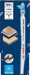 Bosch Professional 100x Stitch Sowblatt Expert "Wood 2-Side Clean 'T 308 B (для фанеры, мебельная тарелка с твердым деревом, длина 117 мм, аксессуары) цена и информация | Пилы, циркулярные станки | pigu.lt