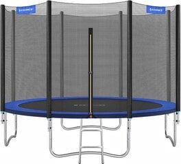 Songmics Trampoline Ø 366 см, круглый садовый батут со сеткой безопасности, с проводником и мягкими столбами, защитным покрытием, безопасным, наружным, черным и синим STR124V1 цена и информация | Батуты | pigu.lt