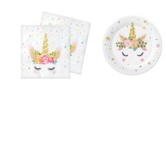 Popierinės lėkštutės Vienaragis 12 vnt. ir popierines servetėles su Unicorn 33 cm, 20 vnt. kaina ir informacija | Vienkartiniai indai šventėms | pigu.lt