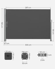 Songmics Side Awning, 180 x 450 см (H x l), экран конфиденциальности, защита от солнца, боковой ролик, для балкона, терраса, сада, антрацита GSA589G01 цена и информация | Зонты, маркизы, стойки | pigu.lt